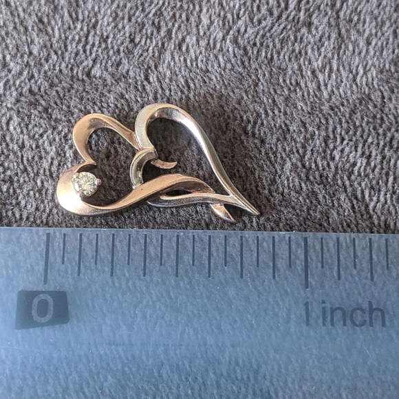 10K solid rose and white gold diamond double heart pendant - Picture 8 of 10